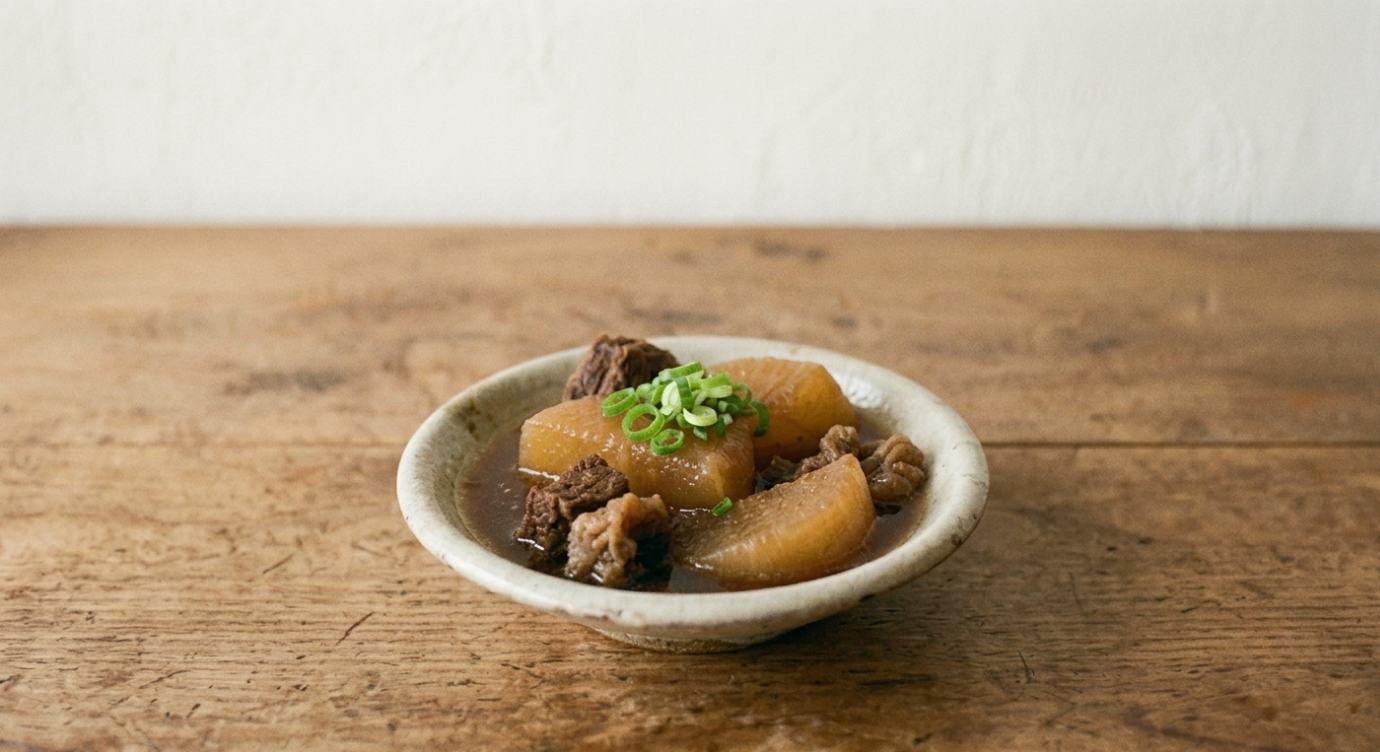 ワインとのペアリングにも合う牛肉と大根の煮物、小鉢の和の惣菜