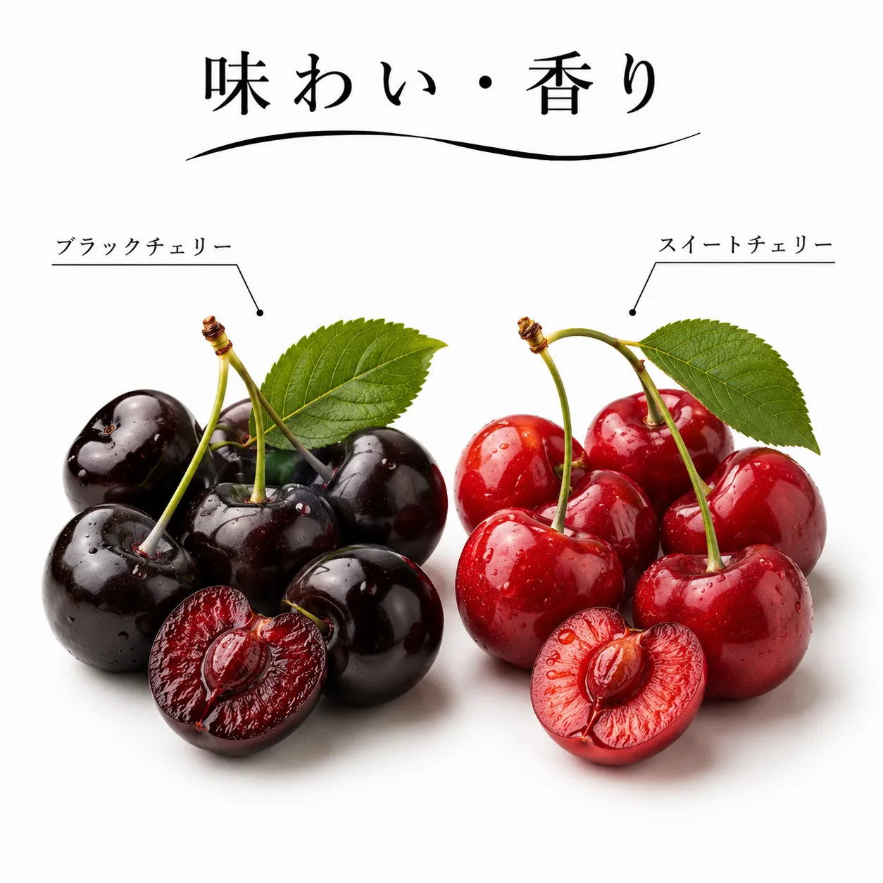 ジョージアワインの味わい・香り解説図。ブラックチェリーとスイートチェリーの果実味の対比