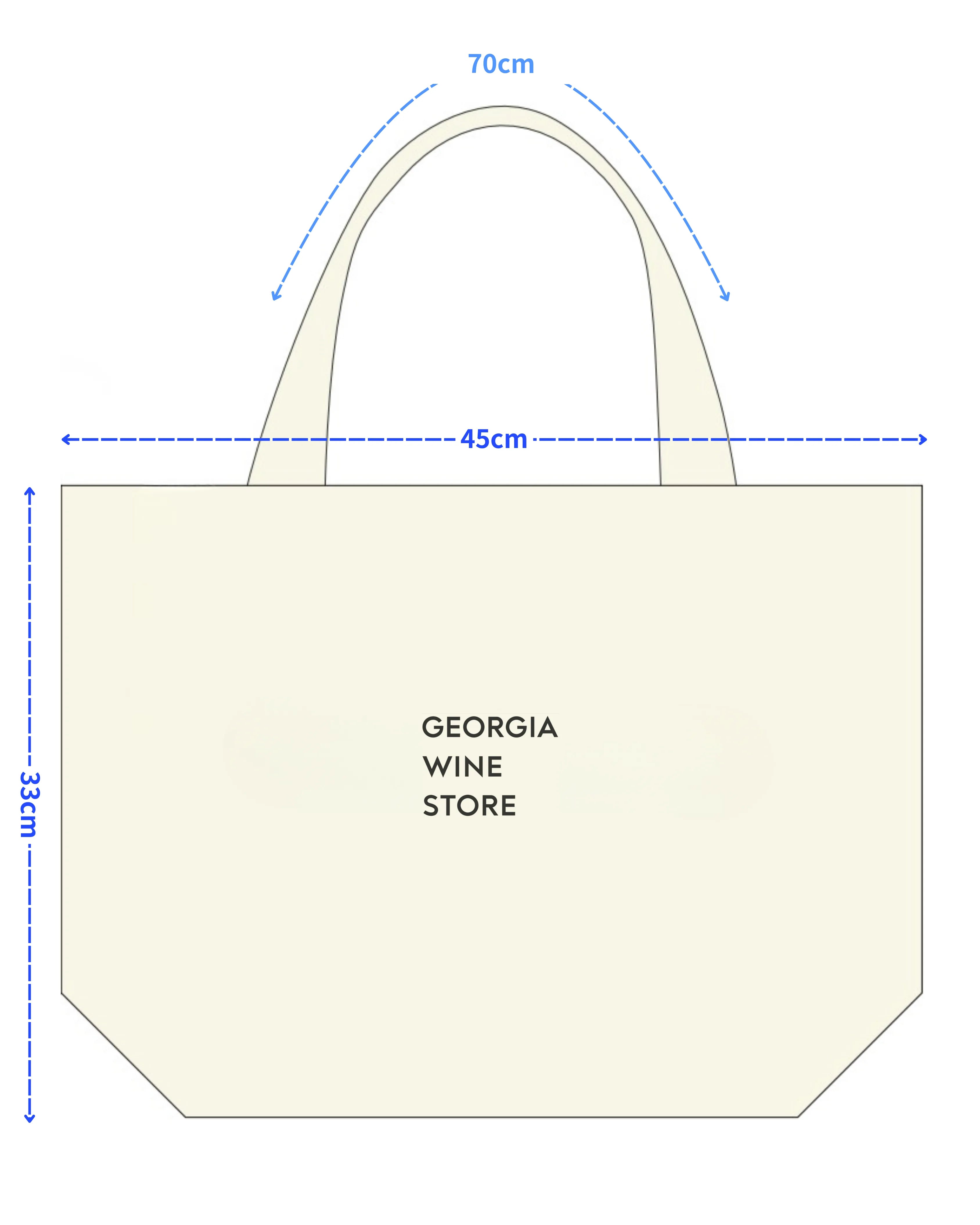 ジョージアワイン通販のトートバッグ、ナチュラルカラーのLサイズの詳細サイズ表