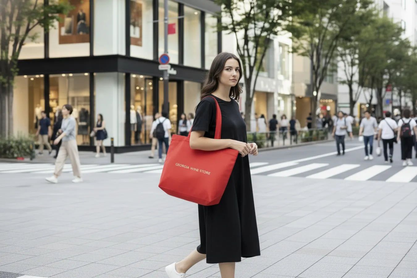 ジョージアから来日した女性。ワイン専用のバッグを持つ様子