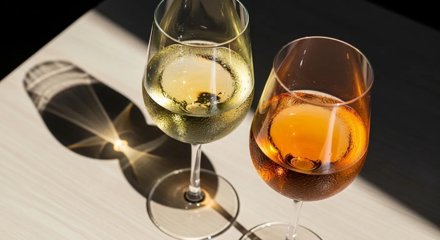 ルカツィテリの白ワインとオレンジワインの製法による色の違い